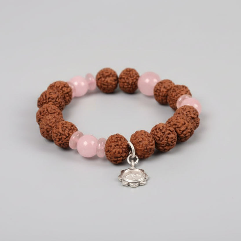 7 mukhi Rudraksha and Rose Quartz Bracelet - VI