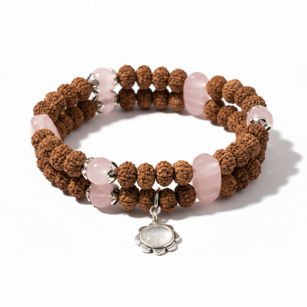 7 mukhi Rudraksha and Rose Quartz Bracelet - III