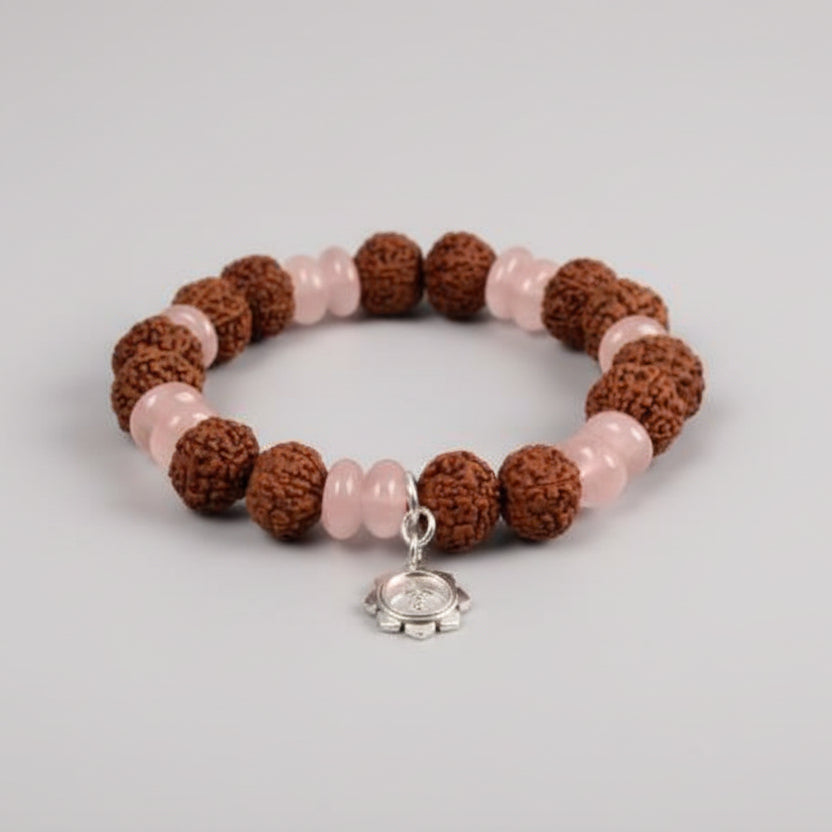 7 mukhi Rudraksha and Rose Quartz Bracelet - V