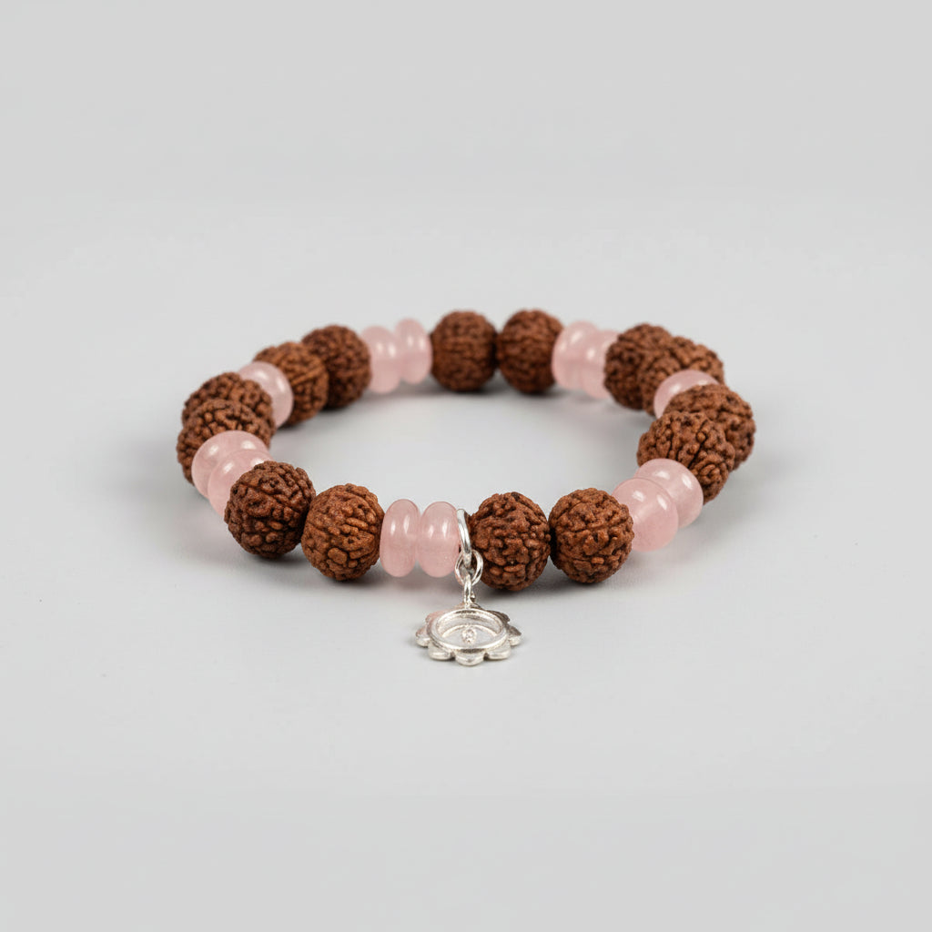 7 mukhi Rudraksha and Rose Quartz Bracelet - V