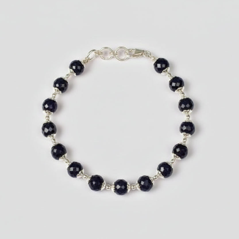 Blue Sapphire Faceted Bracelet (Round Shaped)