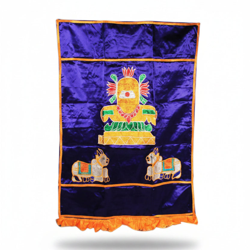 Temple Curtain Nandi and Shivling Design-Green