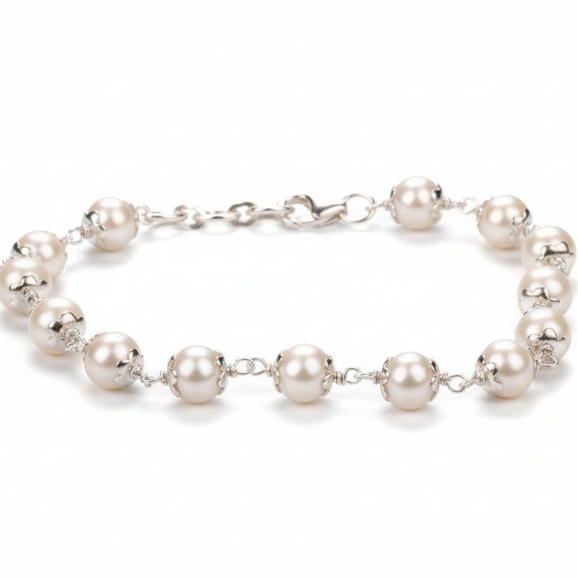 Pearl Bracelet with Silver Capping-7 mm