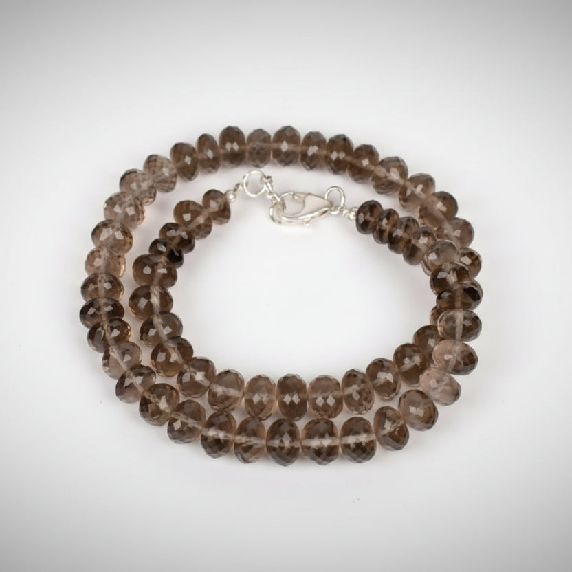 Smoky Quartz Faceted Button Shaped Beads Necklace-74 gms