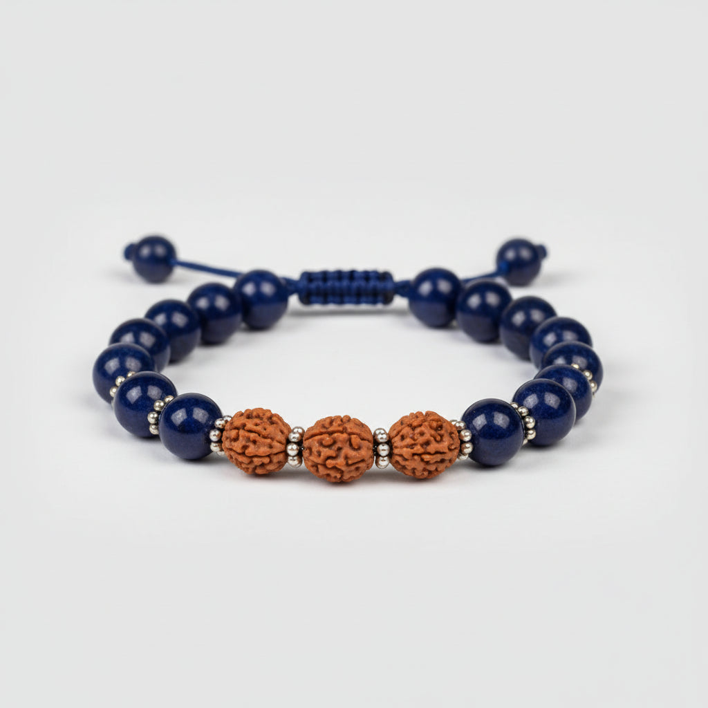 4 mukhi Rudraksha and Lapis Lazuli Beads Bracelet