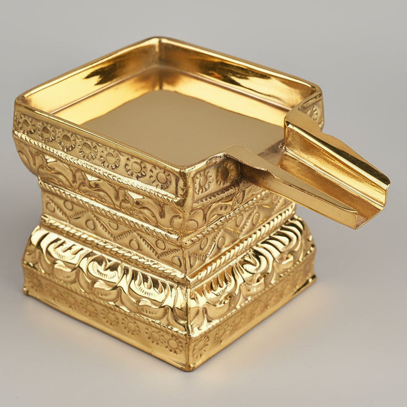 Floral Square Abhishek Patra in Brass-12 x 12 inches