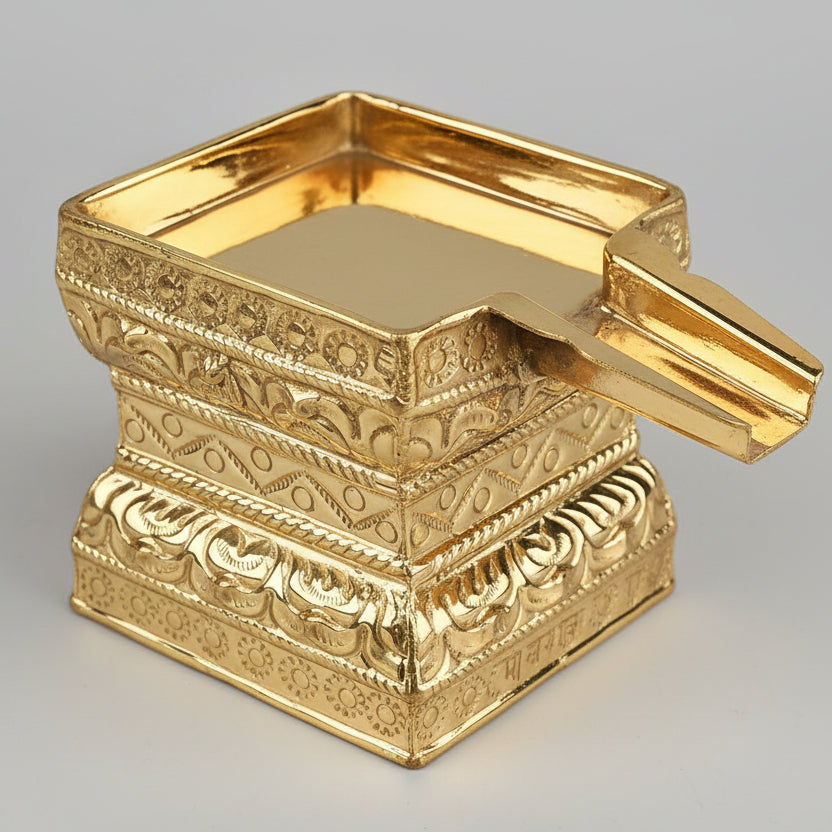 Floral Square Abhishek Patra in Brass-5 x 5 inches