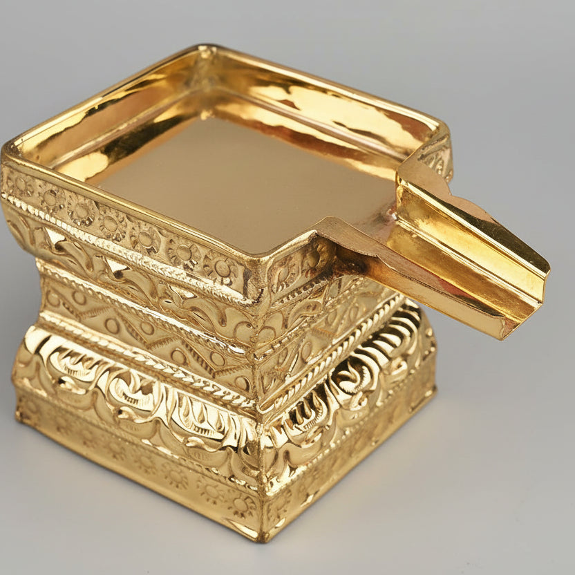 Floral Square Abhishek Patra in Brass-9 x 9 inches