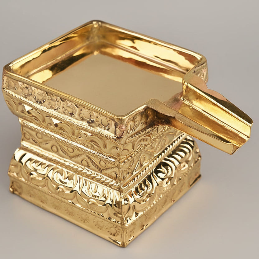 Floral Square Abhishek Patra in Brass-4 x 4 inches