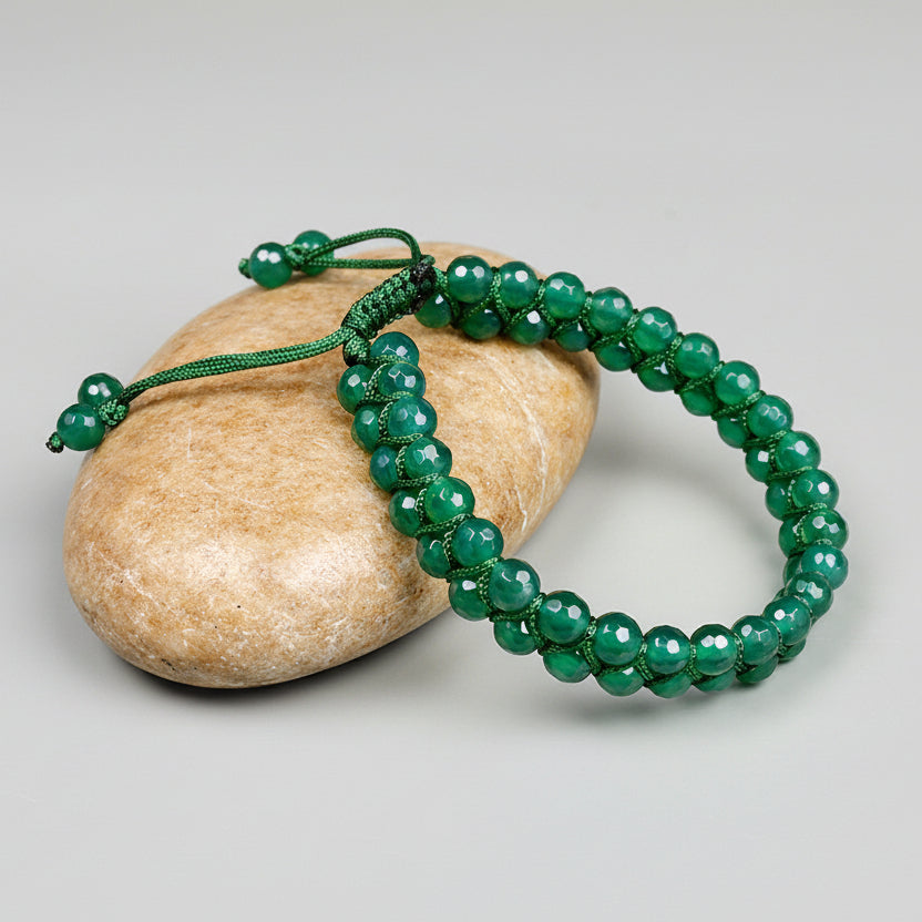 Faceted Green Onyx Double Layer Adjustable Bracelet