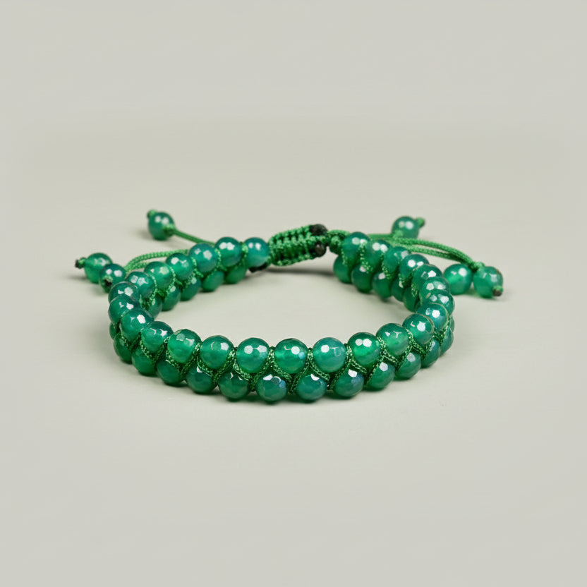 Faceted Green Onyx Double Layer Adjustable Bracelet