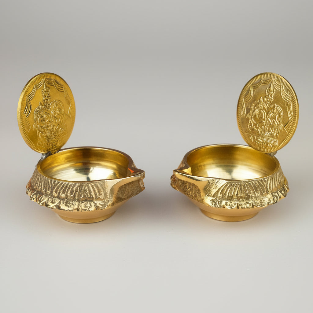 Brass Kuber Laxmi Yantra Diya Set of 2