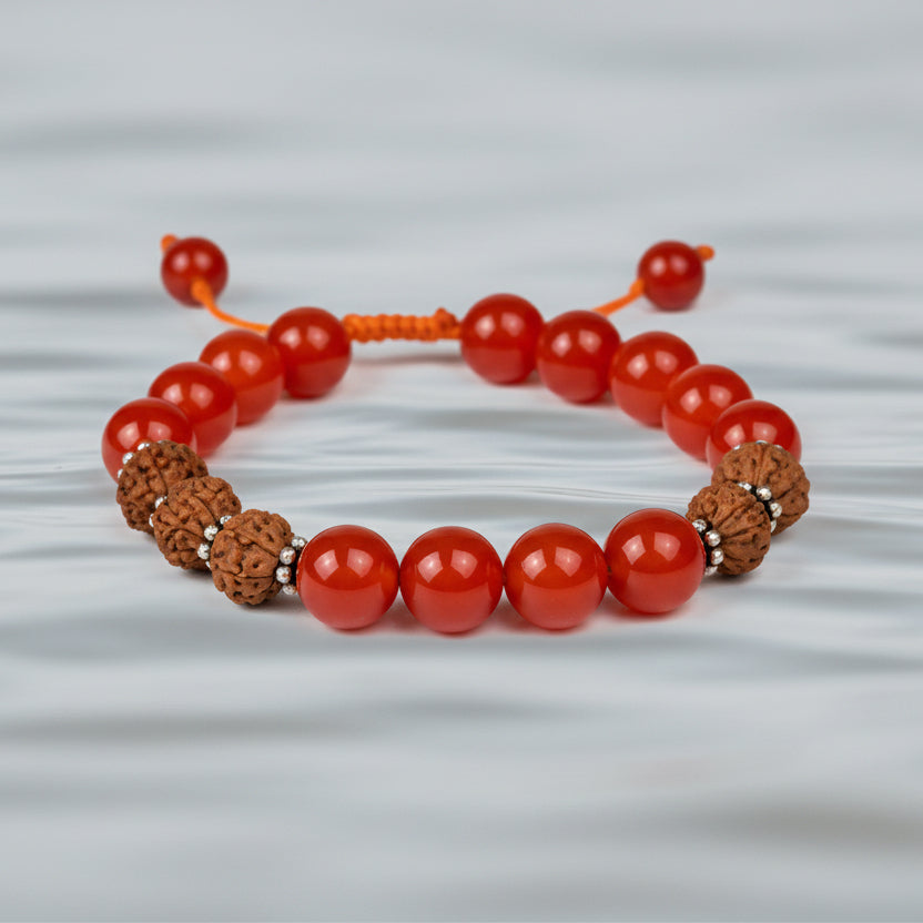 10 mukhi Rudraksha and Orange Carnelian Beads Bracelet