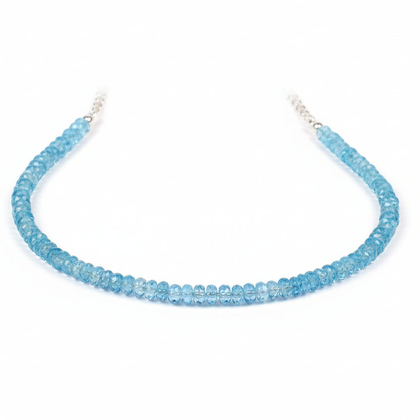 Blue Topaz Button Shape Faceted Beads Necklace-152.5 Carat