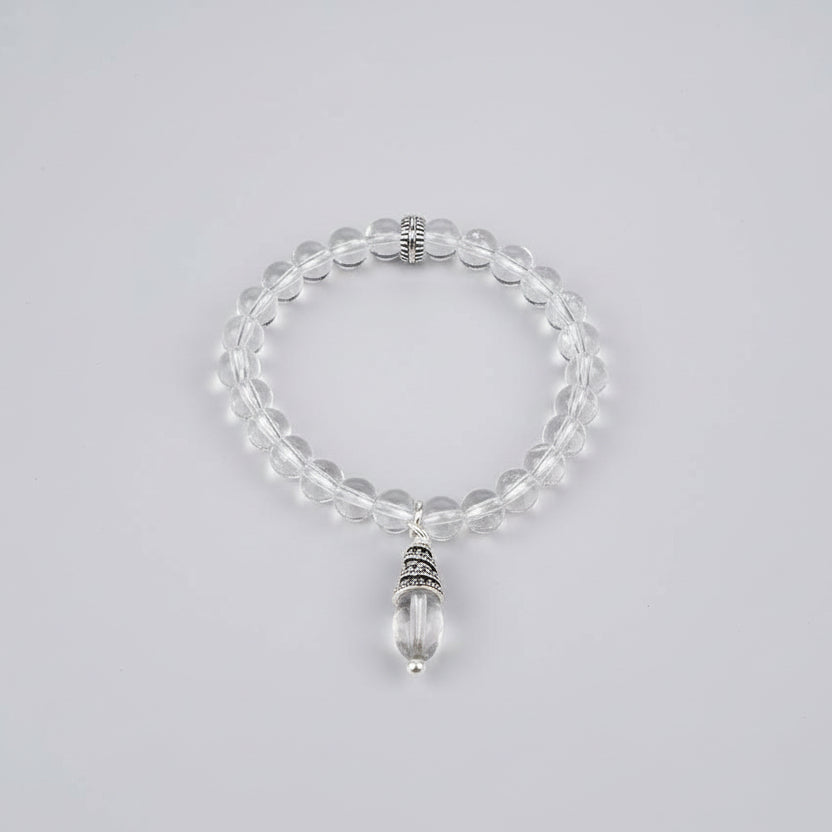 Round Sphatik Bracelet in Elastic with Trinklet-7 mm