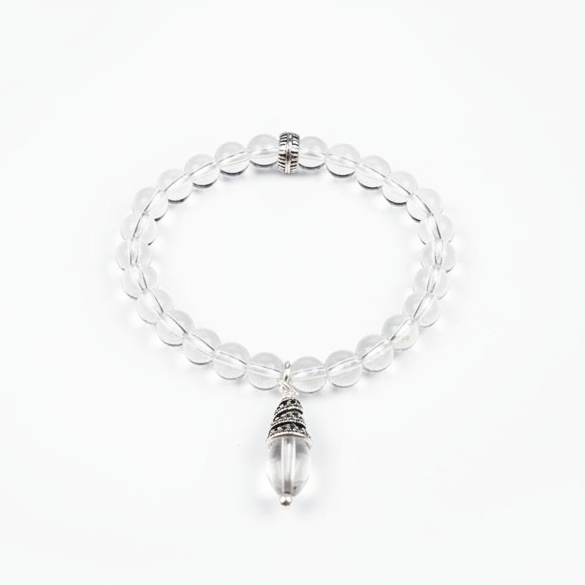 Round Sphatik Bracelet in Elastic with Trinklet-6 mm
