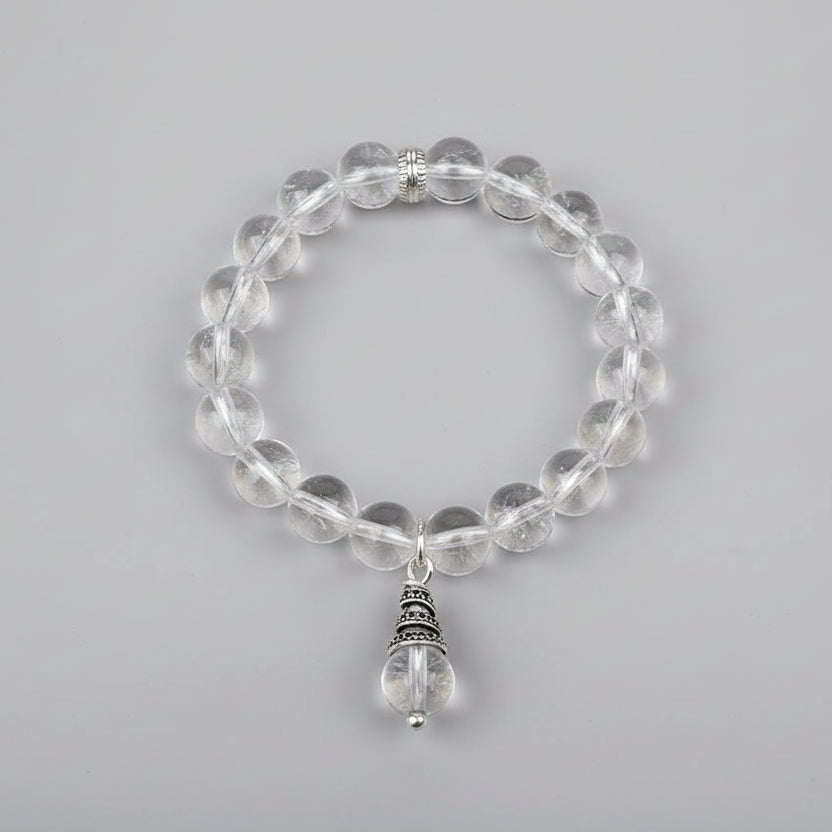 Round Sphatik Bracelet in Elastic with Trinklet-8 mm