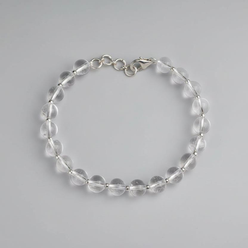 Round Sphatik Bracelet with Silver Balls & Hook-14 mm