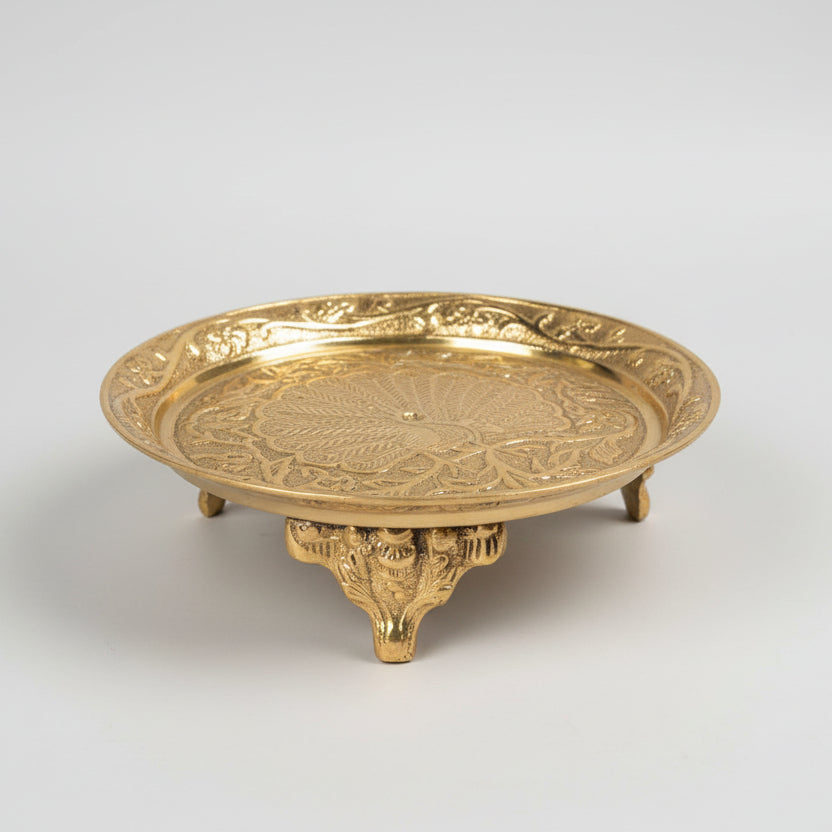 Rounded Pedestal Thali In Brass-Large