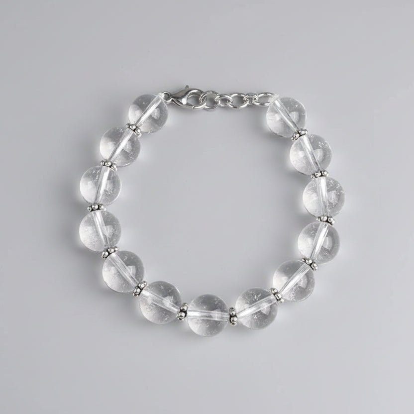 Round Sphatik Bracelet with Silver Chakri & Hook-14 mm