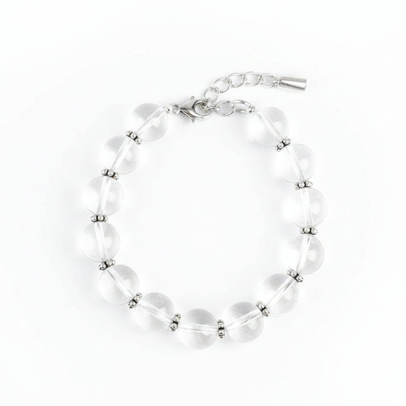 Round Sphatik Bracelet with Silver Chakri & Hook-12 mm