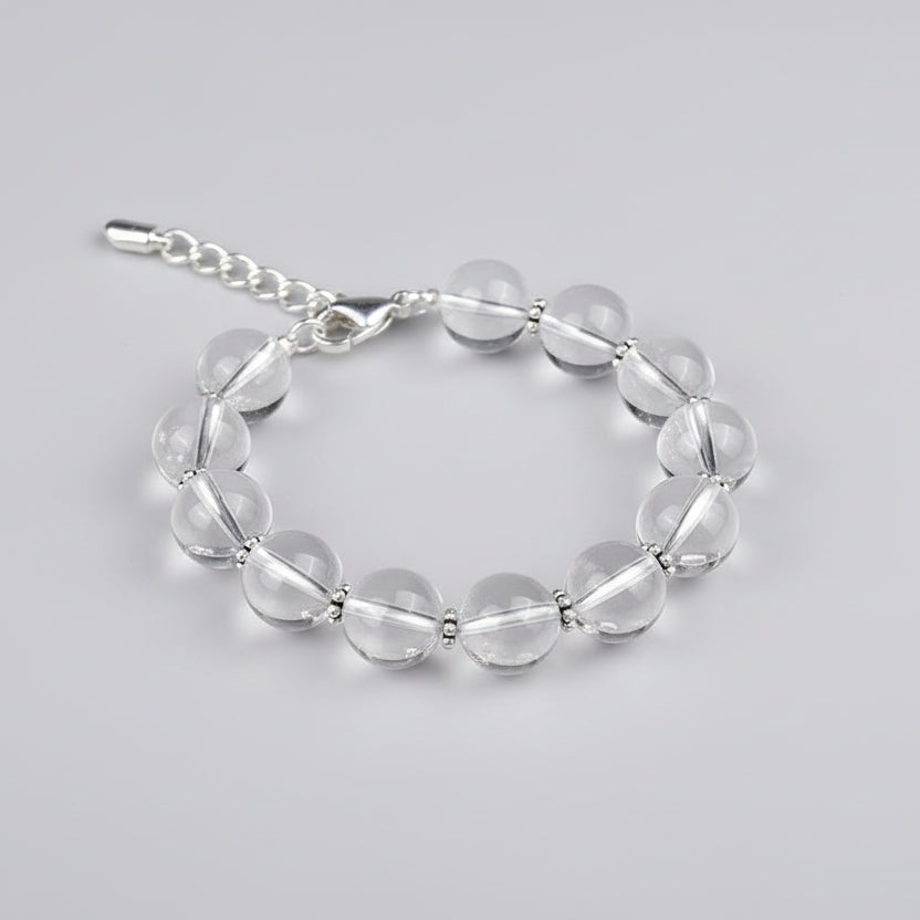 Round Sphatik Bracelet with Silver Chakri & Hook-14 mm