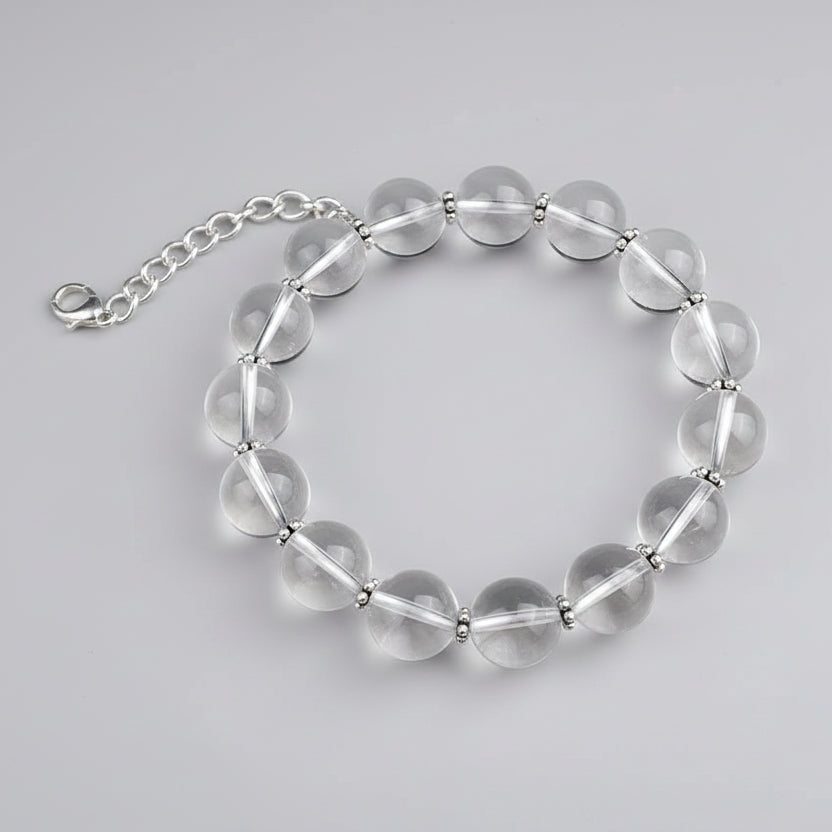 Round Sphatik Bracelet with Silver Chakri & Hook-12 mm