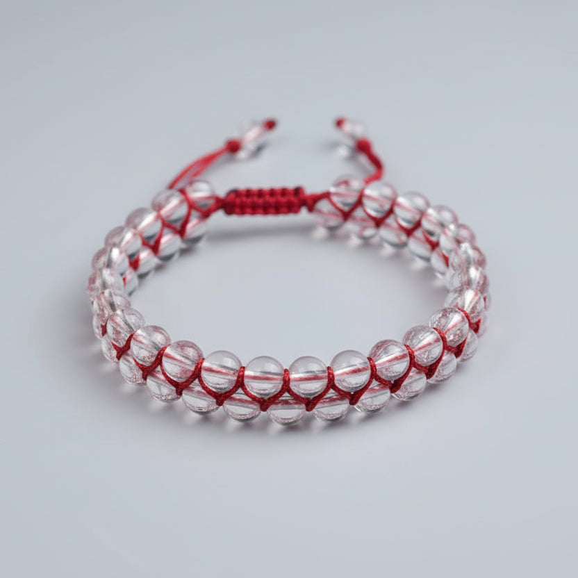 Round Sphatik Double Turn Bracelet-Blue Thread