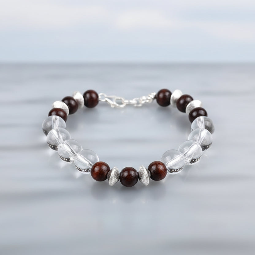 Round Sphatik & Red Sandalwood Bracelet-6 mm