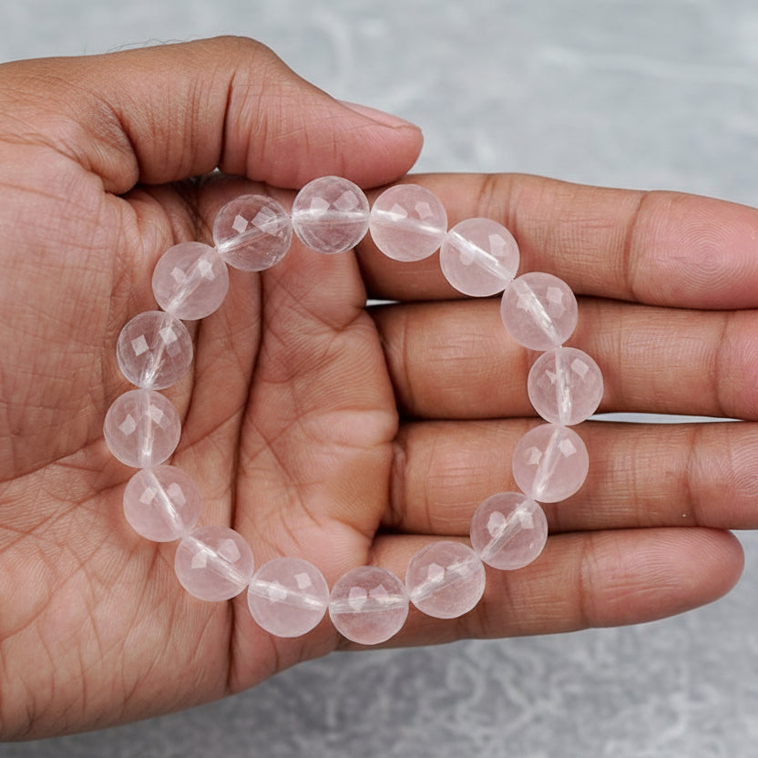 Round Faceted Sphatik Bracelet in Elastic-10 mm
