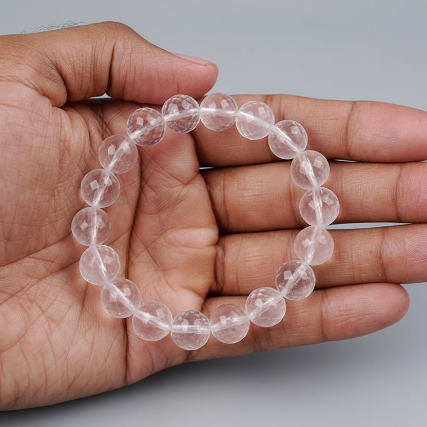 Round Faceted Sphatik Bracelet in Elastic-4 mm