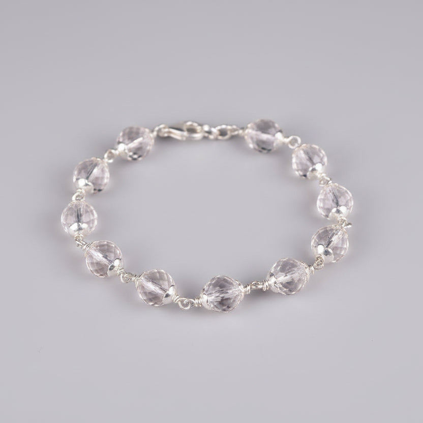 Round Faceted Sphatik Bracelet with Silver Caps & Hook-7 mm
