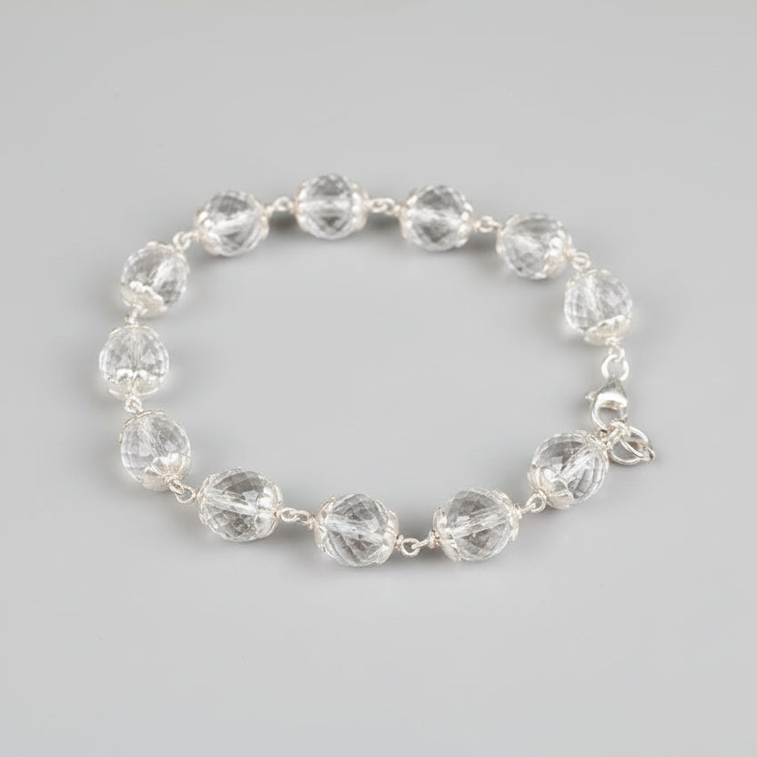Round Faceted Sphatik Bracelet with Silver Caps & Hook-6 mm