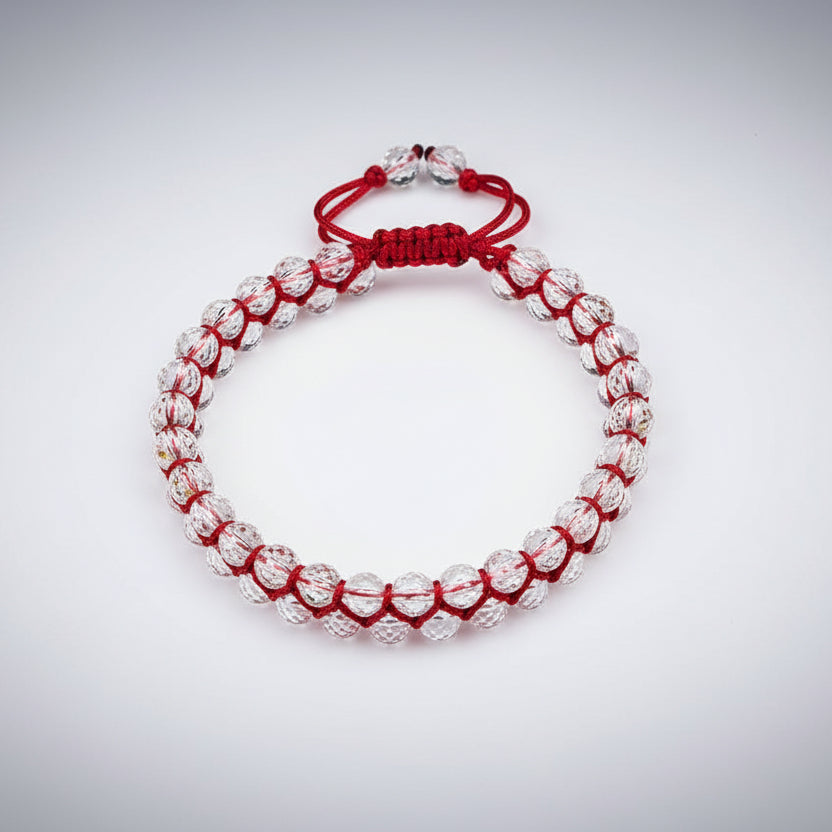 Round Faceted Sphatik Double Turn Bracelet-Blue Thread