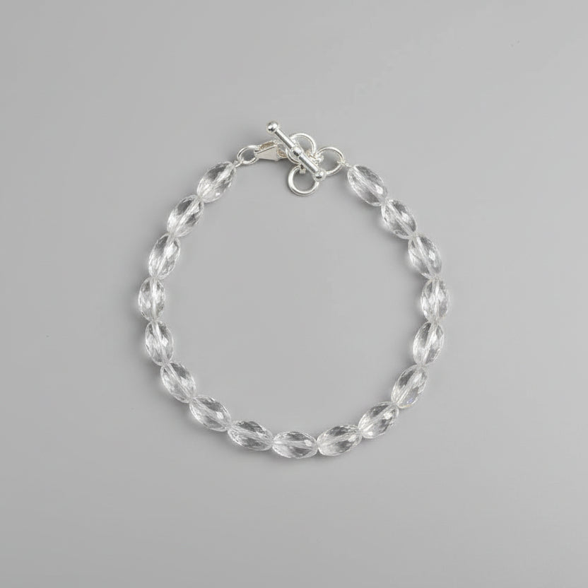 Lingam Shaped Faceted Sphatik Bracelet-Silver Hook