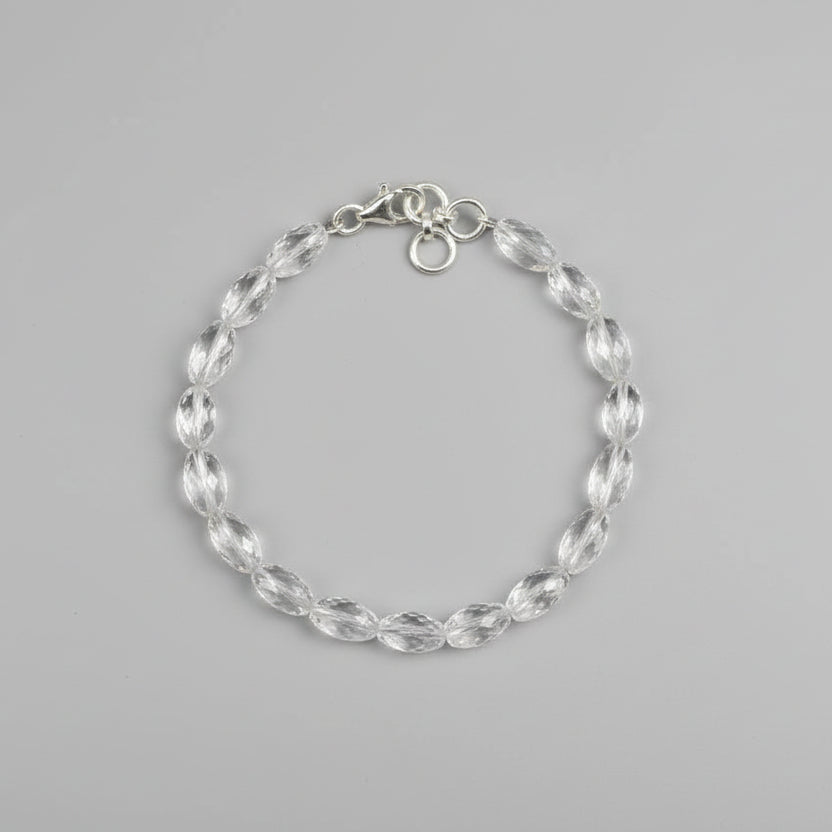 Lingam Shaped Faceted Sphatik Bracelet-Silver Caps & Hook