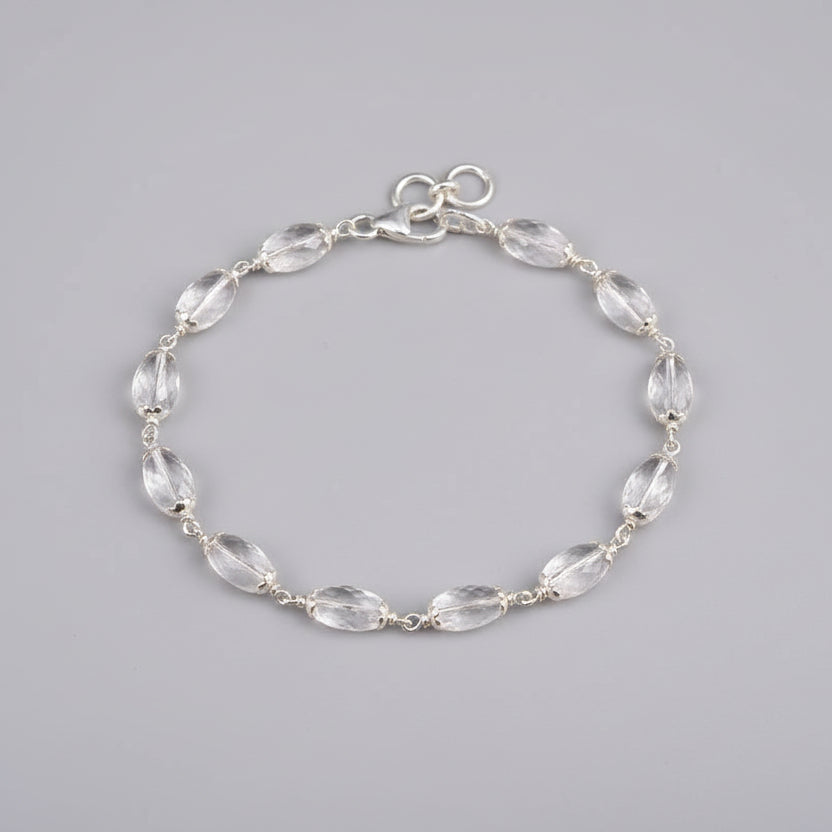 Lingam Shaped Faceted Sphatik Bracelet-Silver Caps & Hook