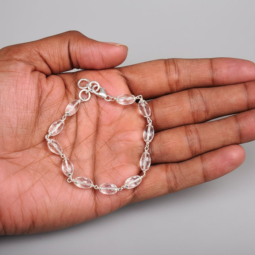 Lingam Shaped Faceted Sphatik Bracelet-Silver Hook