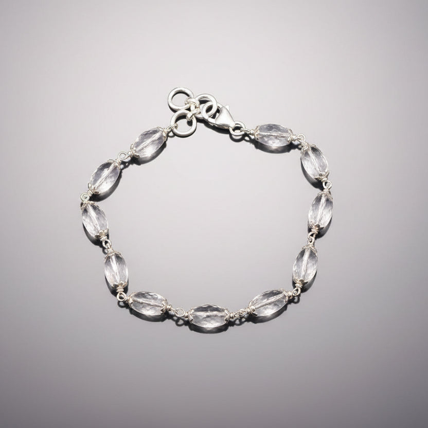 Lingam Shaped Faceted Sphatik Bracelet-Elastic