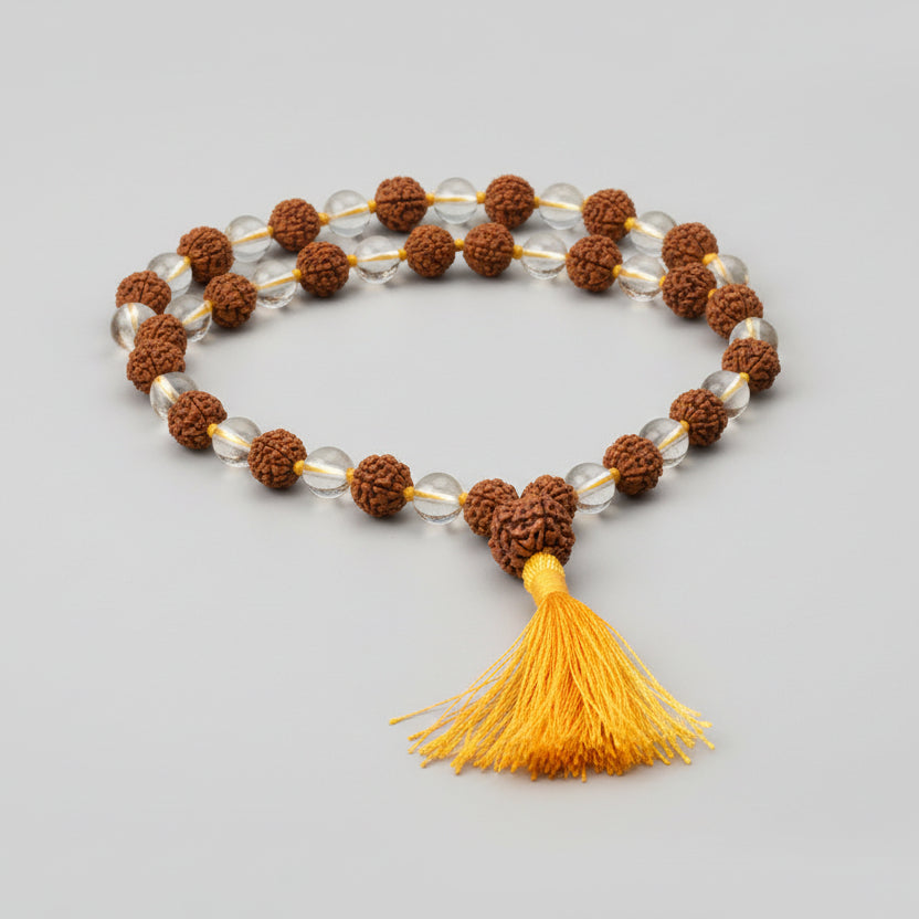 4 Mukhi Java Mala With Citrine Beads-108+1 Beads