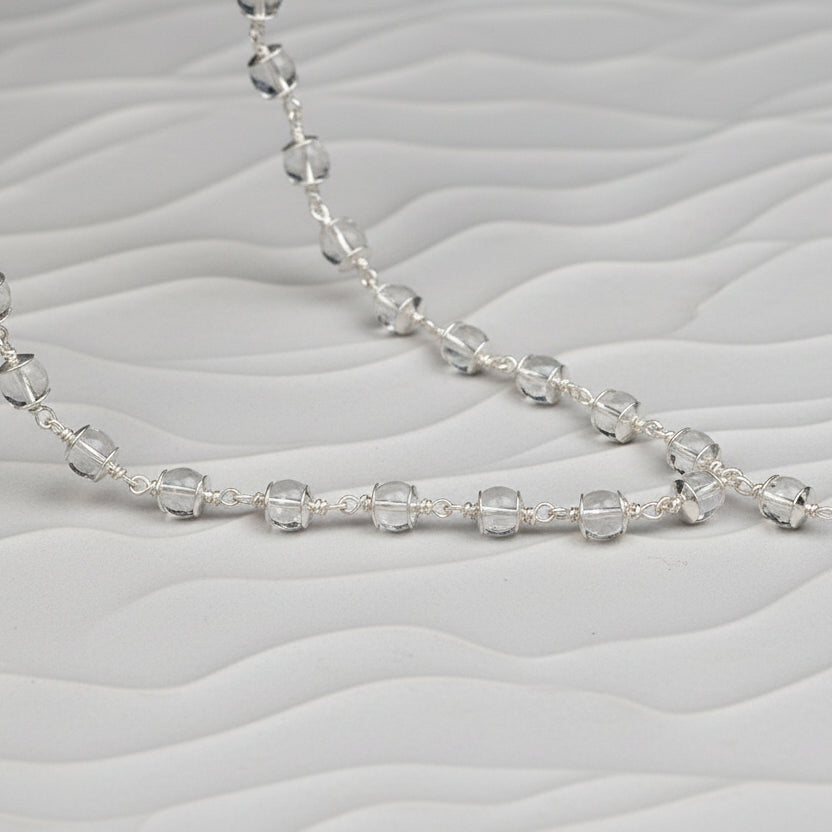 Sphatik Mala in Silver Caps (6 mm)-54+1 Beads