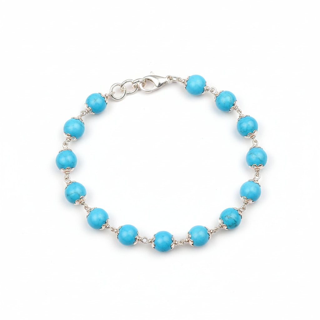 Turquoise Bracelet with Silver Capping-8 mm