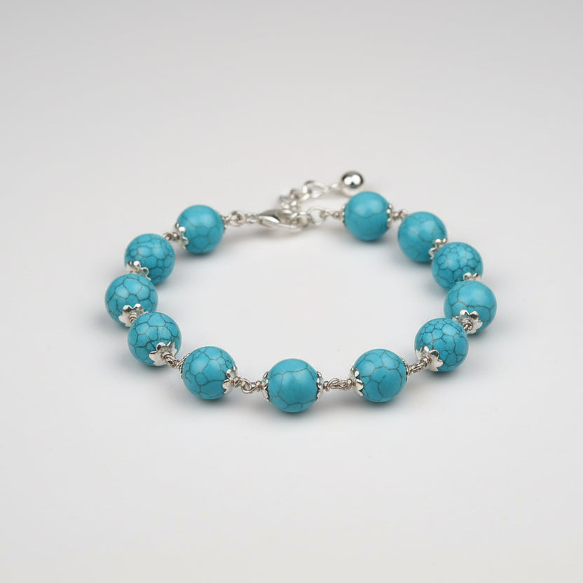 Turquoise Bracelet with Silver Capping-6 mm