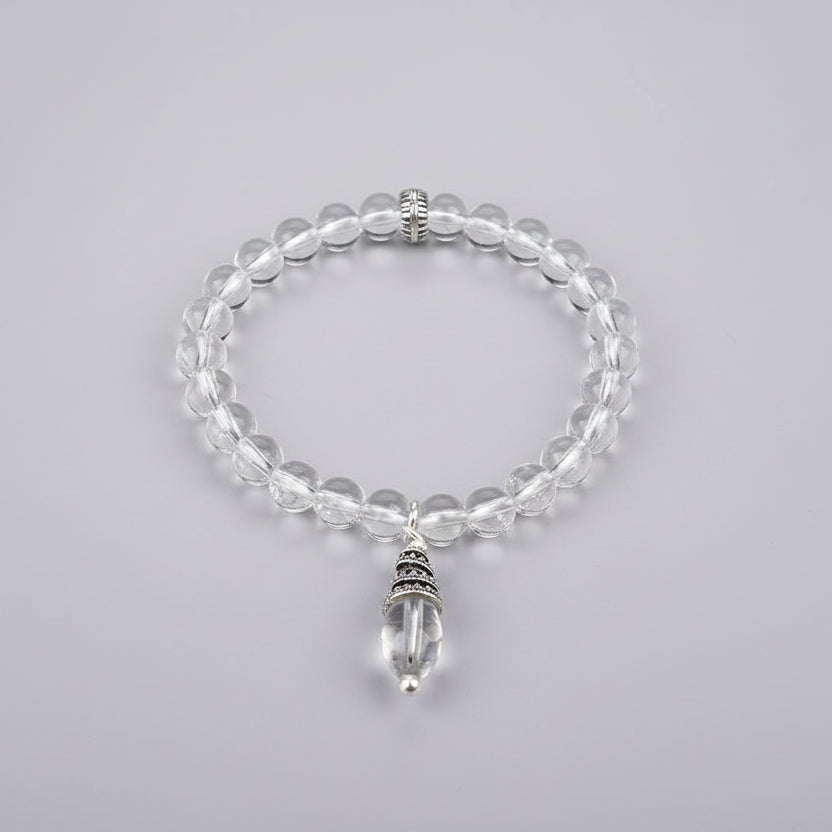 Round Sphatik Bracelet in Elastic with Trinklet-8 mm