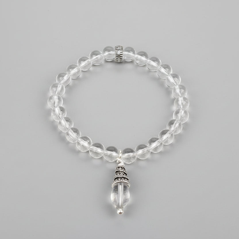 Round Sphatik Bracelet in Elastic with Trinklet-10 mm