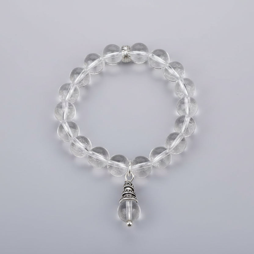 Round Sphatik Bracelet in Elastic with Trinklet-6 mm