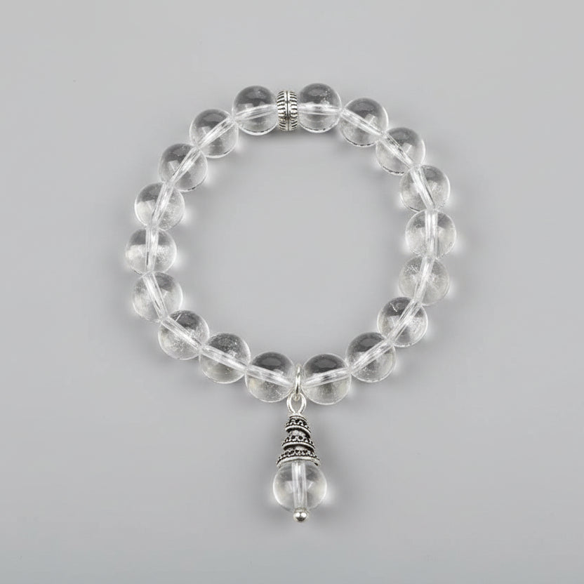 Round Sphatik Bracelet in Elastic with Trinklet-12 mm