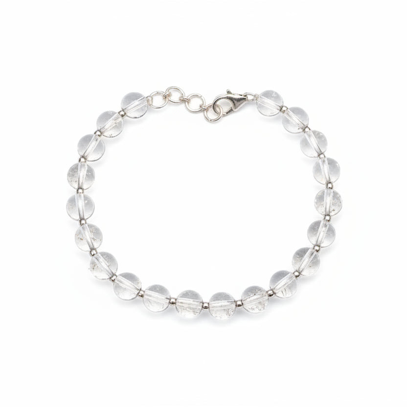 Round Sphatik Bracelet with Silver Balls & Hook-12 mm