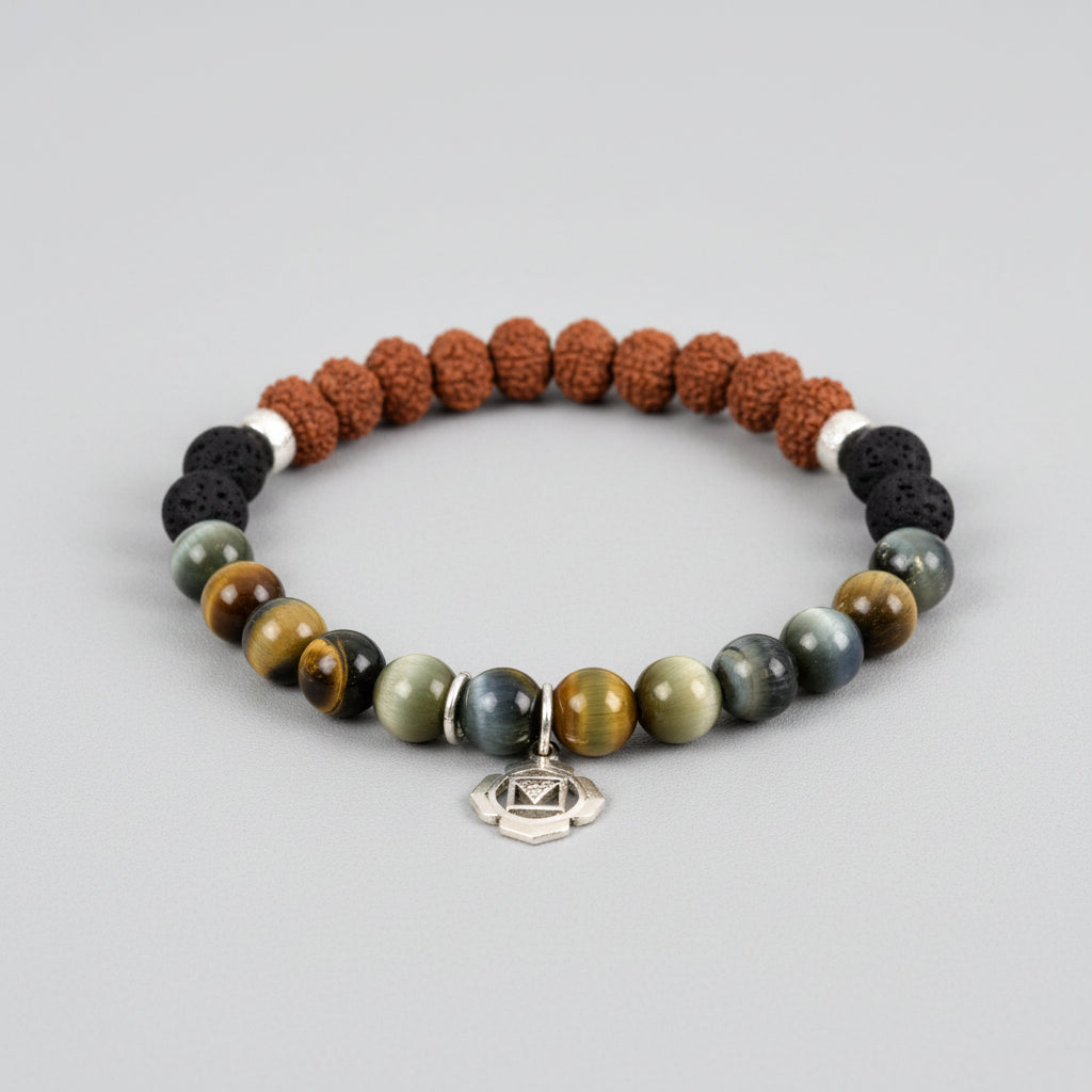 8 Mukhi Rudraksha and Black Cats Eye Bracelet