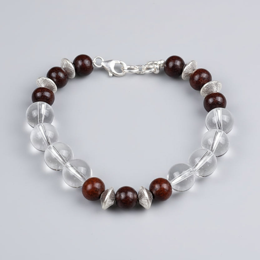 Round Sphatik & Red Sandalwood Bracelet-7 mm